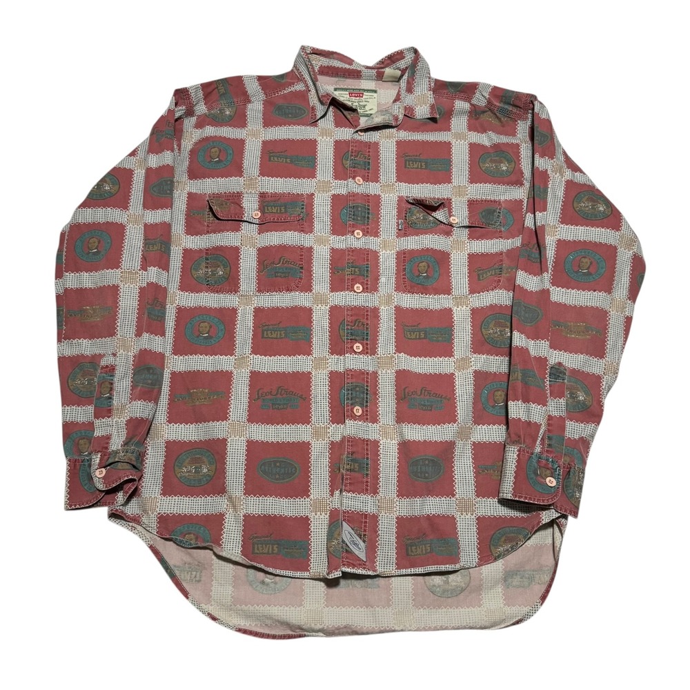Vintage Levi's Cotton Logo All Over Print Casual Button Up Shirt Men's XL FLAW
